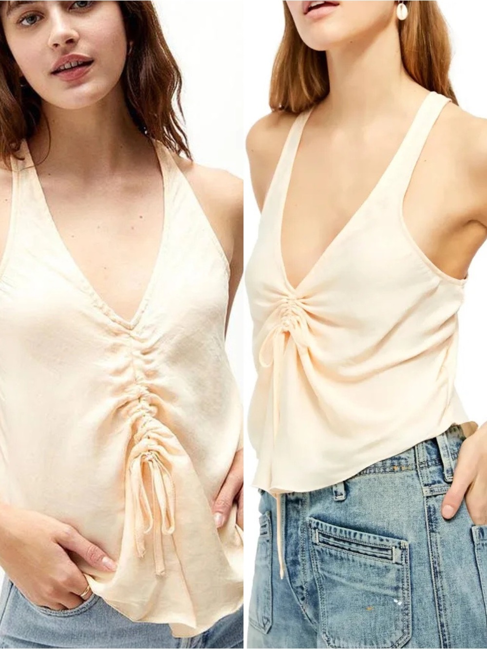 Sleeveless V-Neck Ruched Drawstring Tank Top